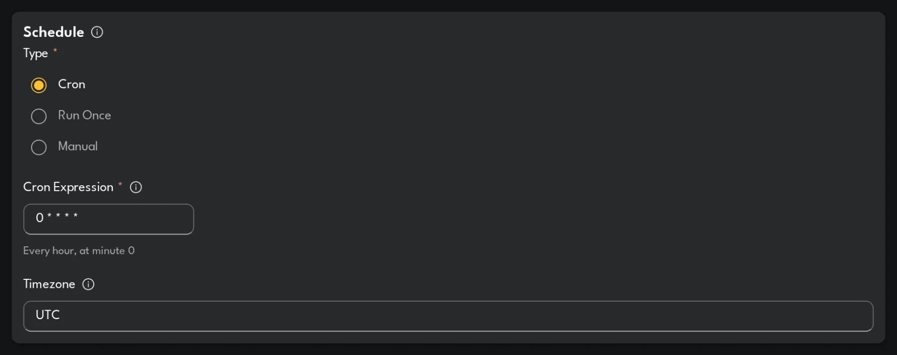 Chronon job form with cron, timezone and parameter fields
