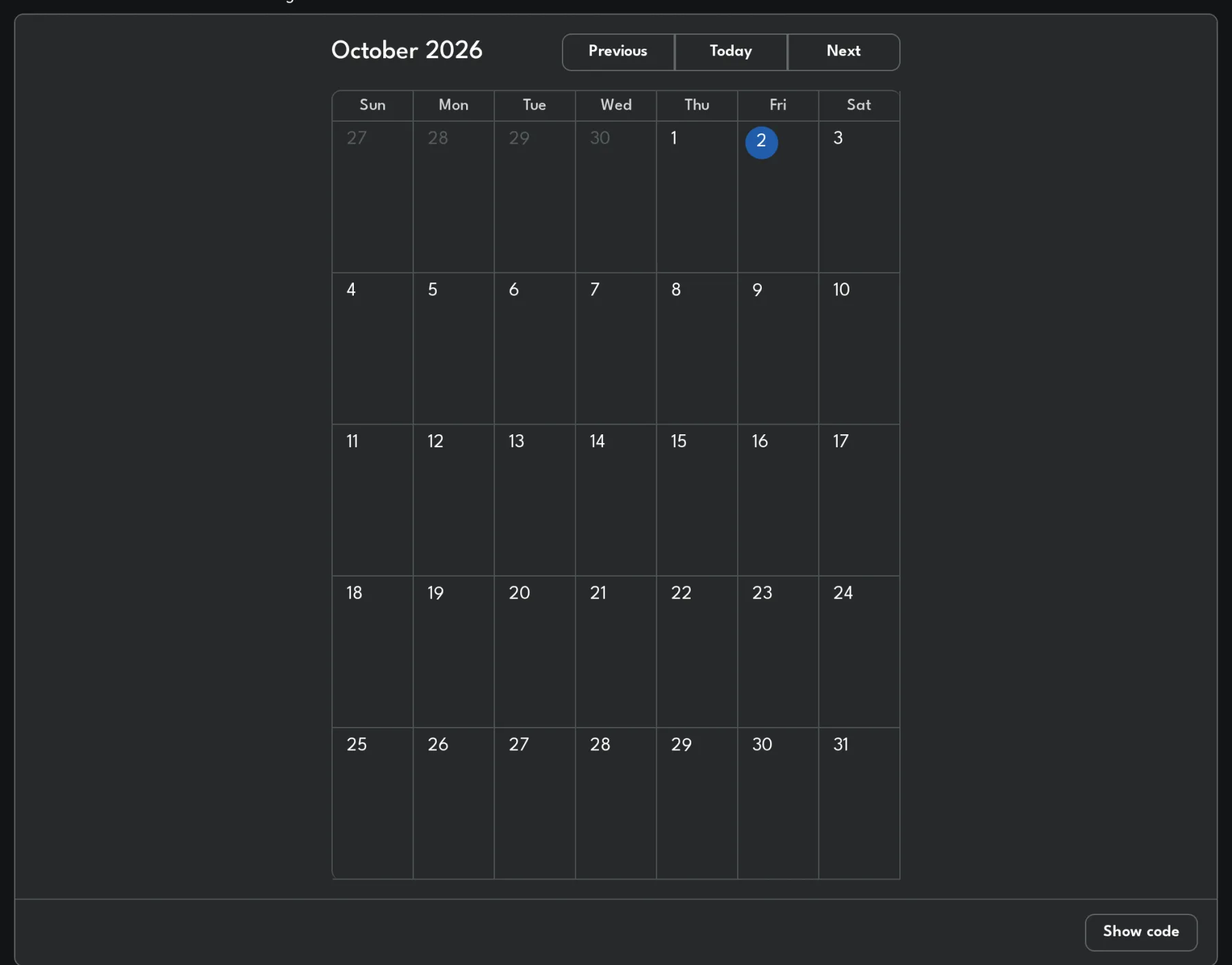 Orbital calendar preview