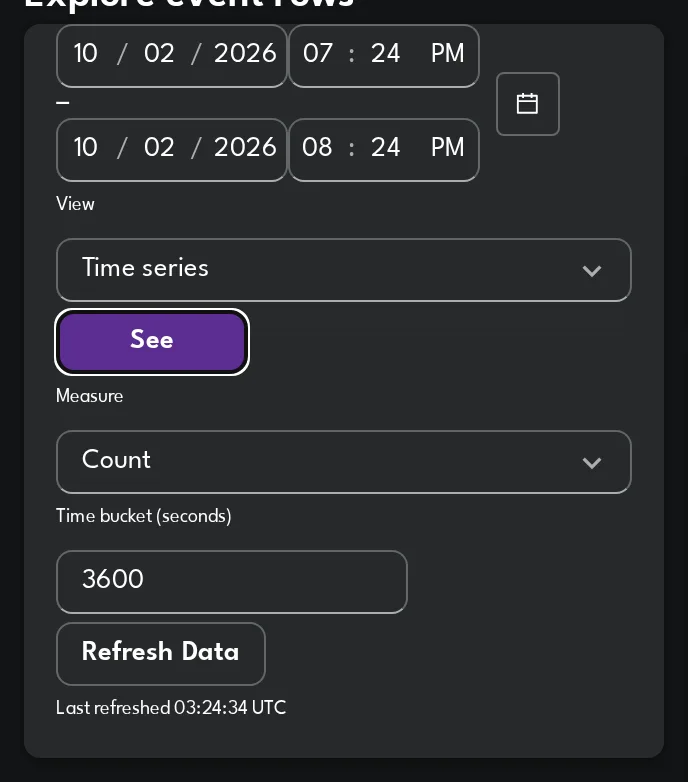 Spectra explore toolbar with the view picker highlighted
